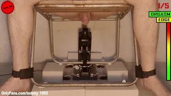 Tied to BDSM Chair Fucking Machine Orgasm